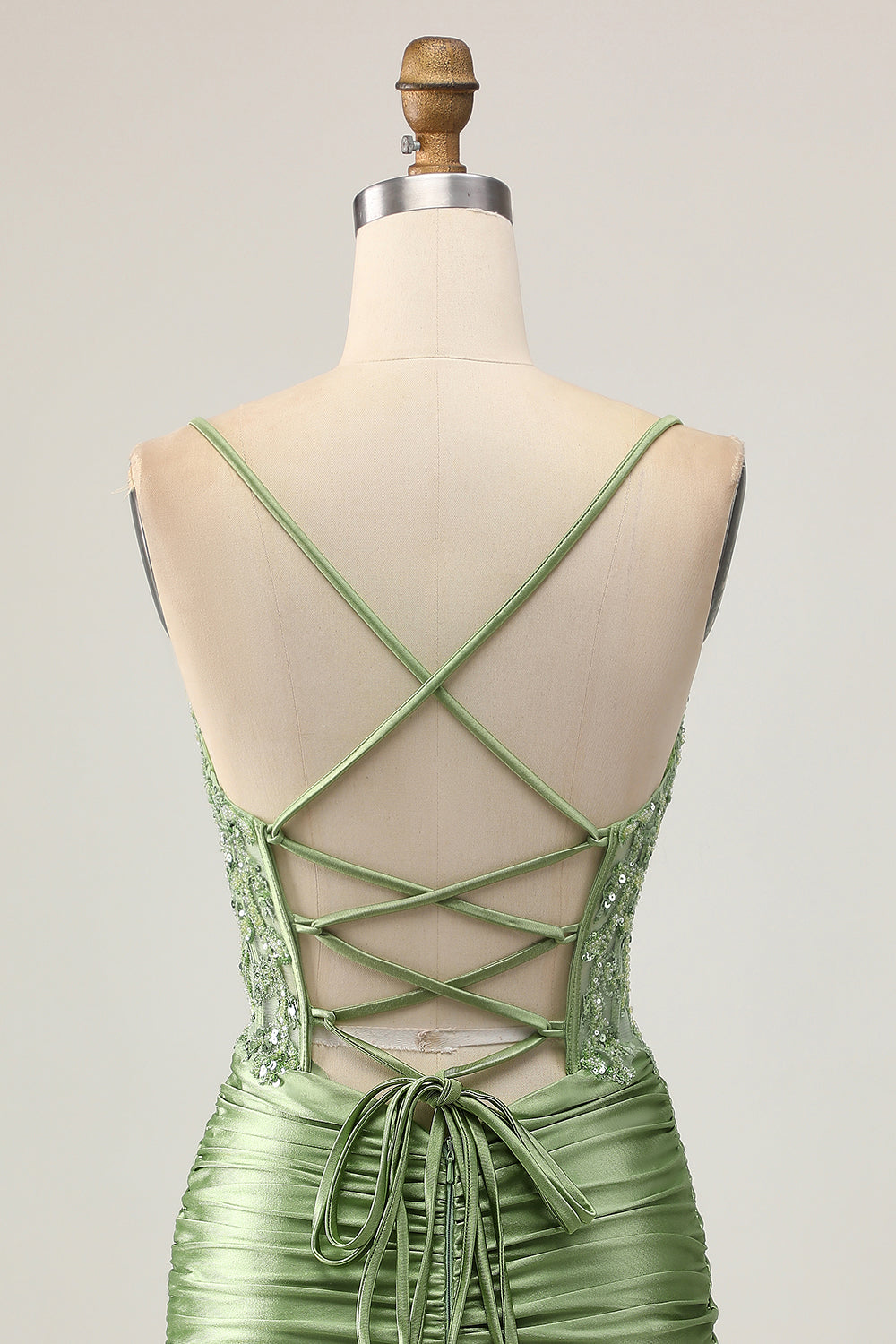 Bodycon Ruched Sage Green Homecoming Dress with Appliques