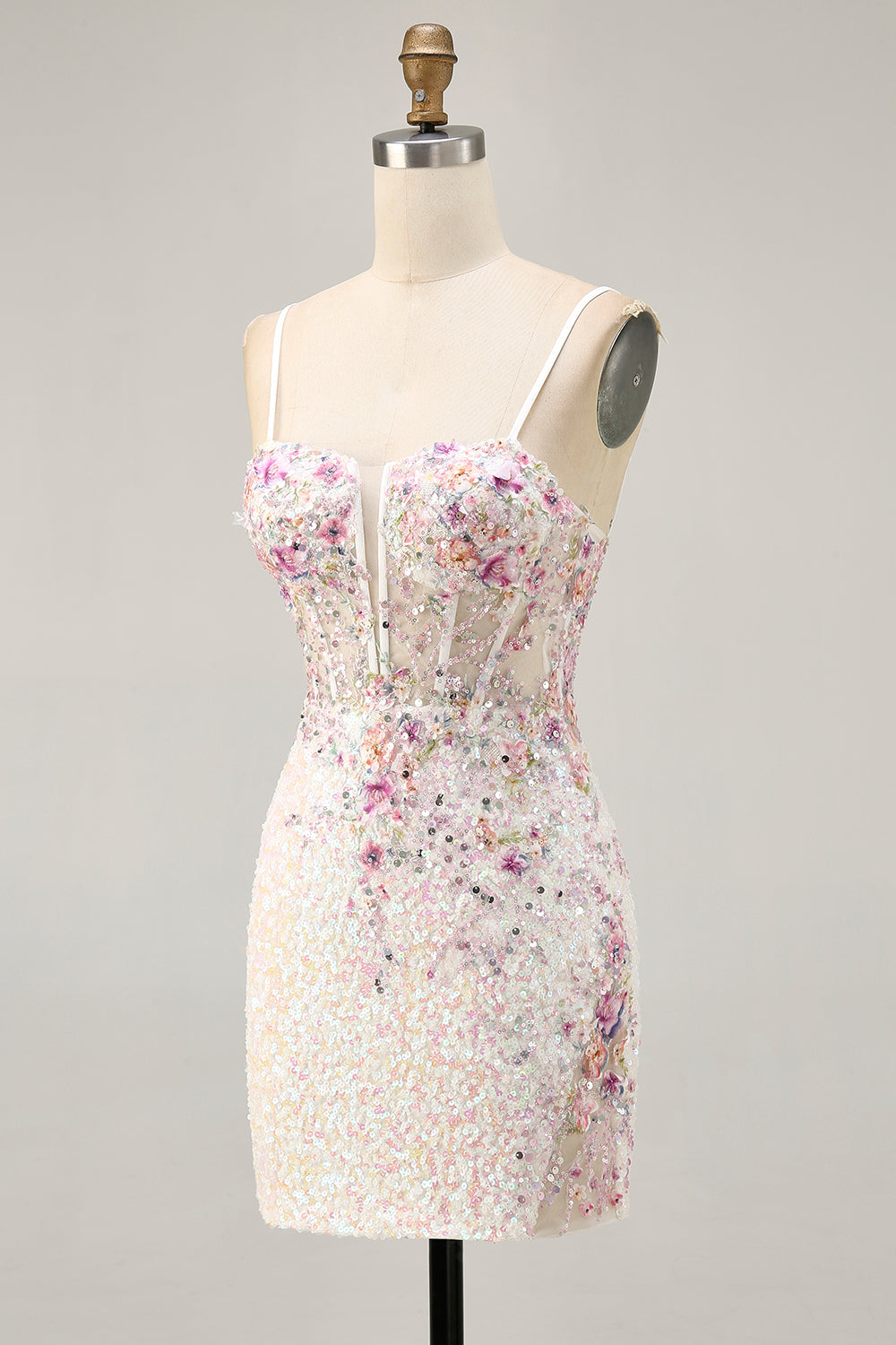 Black Pink Flower Bodycon Homecoming Dress With Sequins
