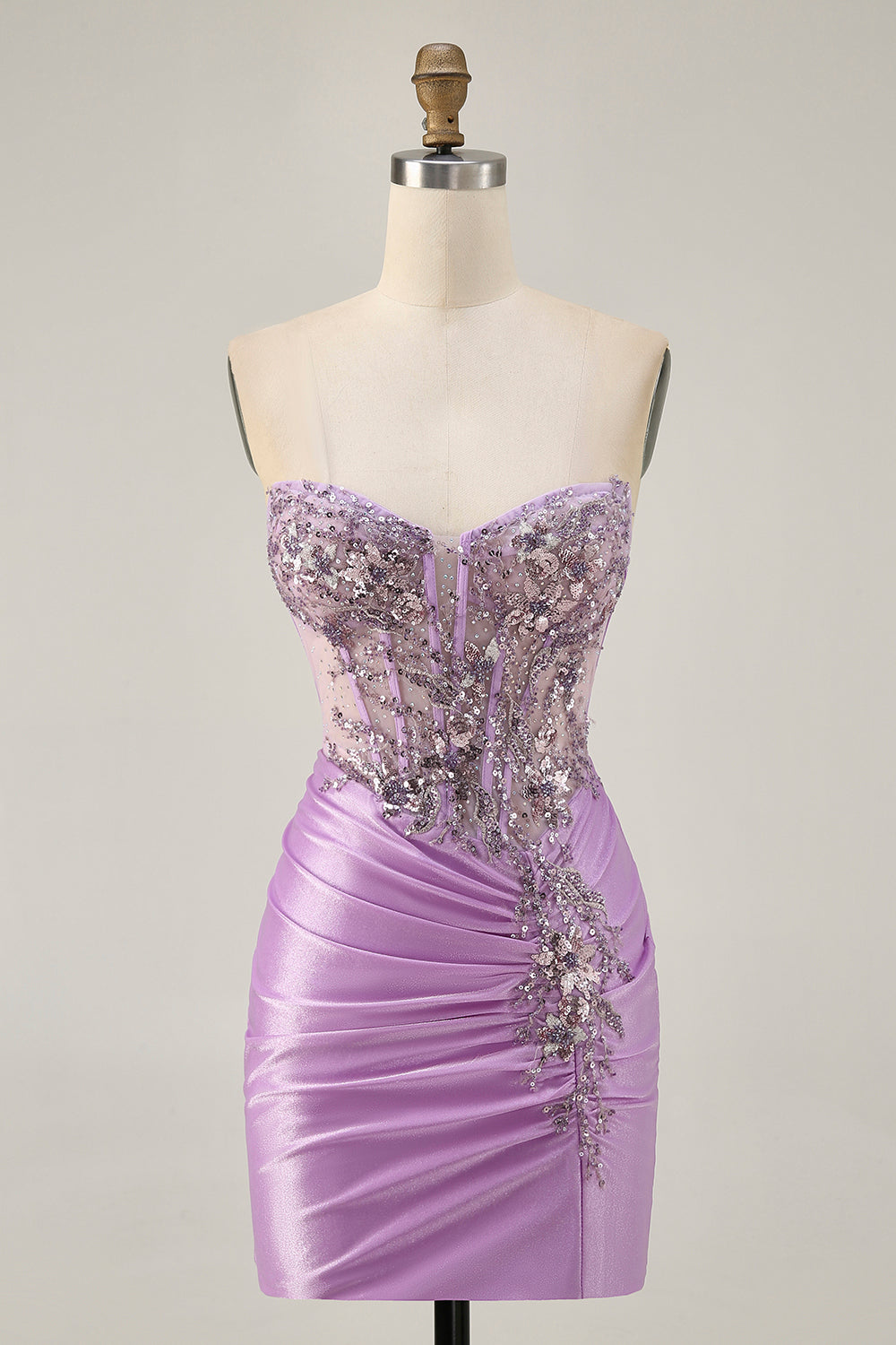 Grey Green Bodycon Corset Strapless Homecoming Dress with Appliques