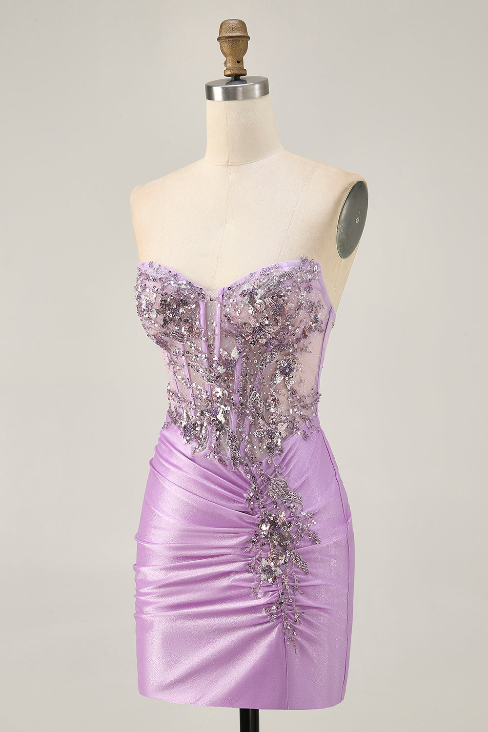 Grey Green Bodycon Corset Strapless Homecoming Dress with Appliques