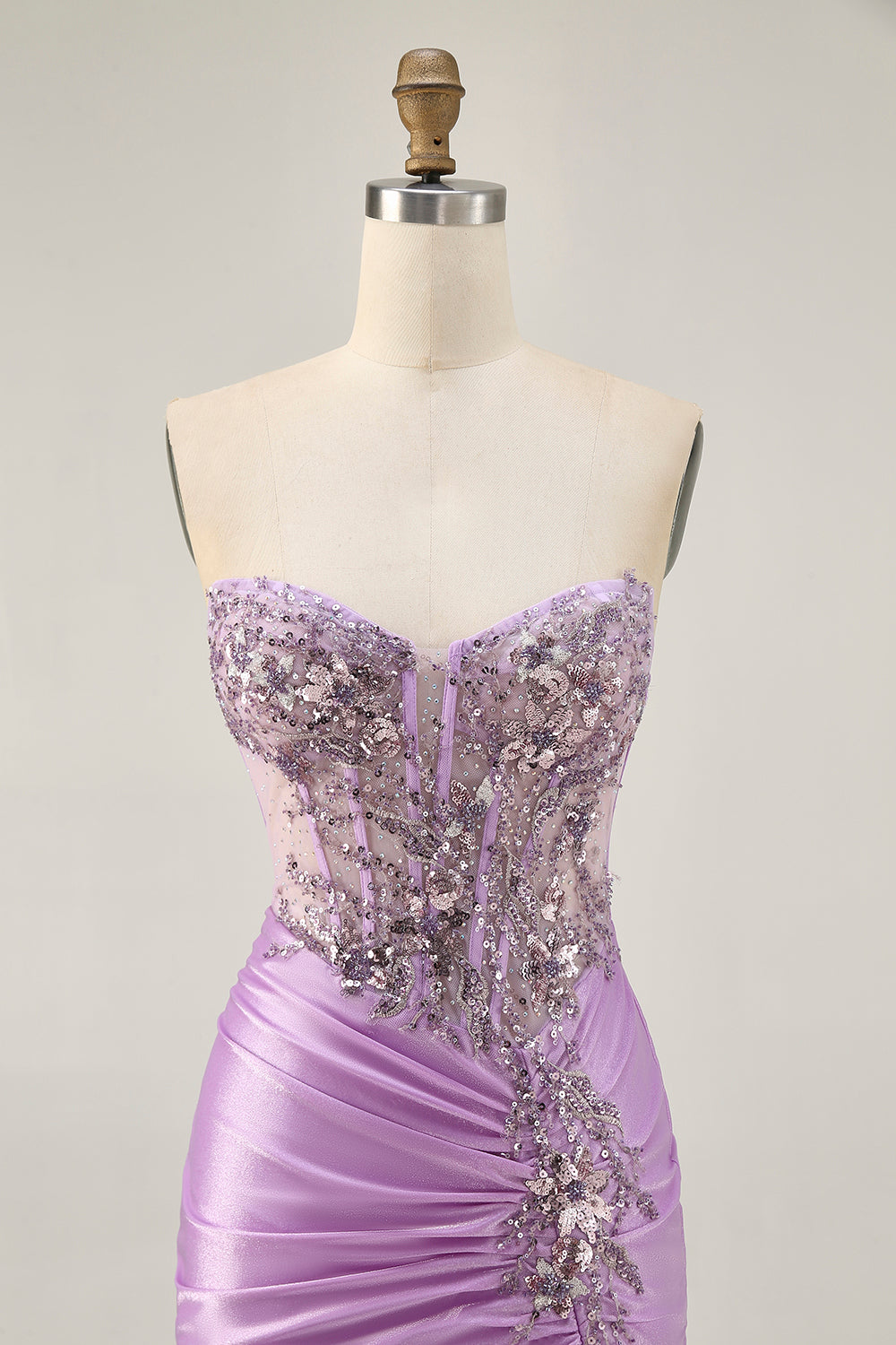 Grey Green Bodycon Corset Strapless Homecoming Dress with Appliques