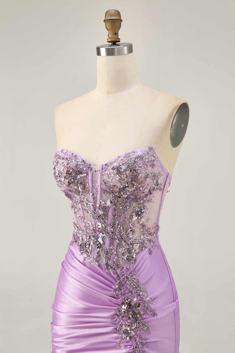 Grey Green Bodycon Corset Strapless Homecoming Dress with Appliques