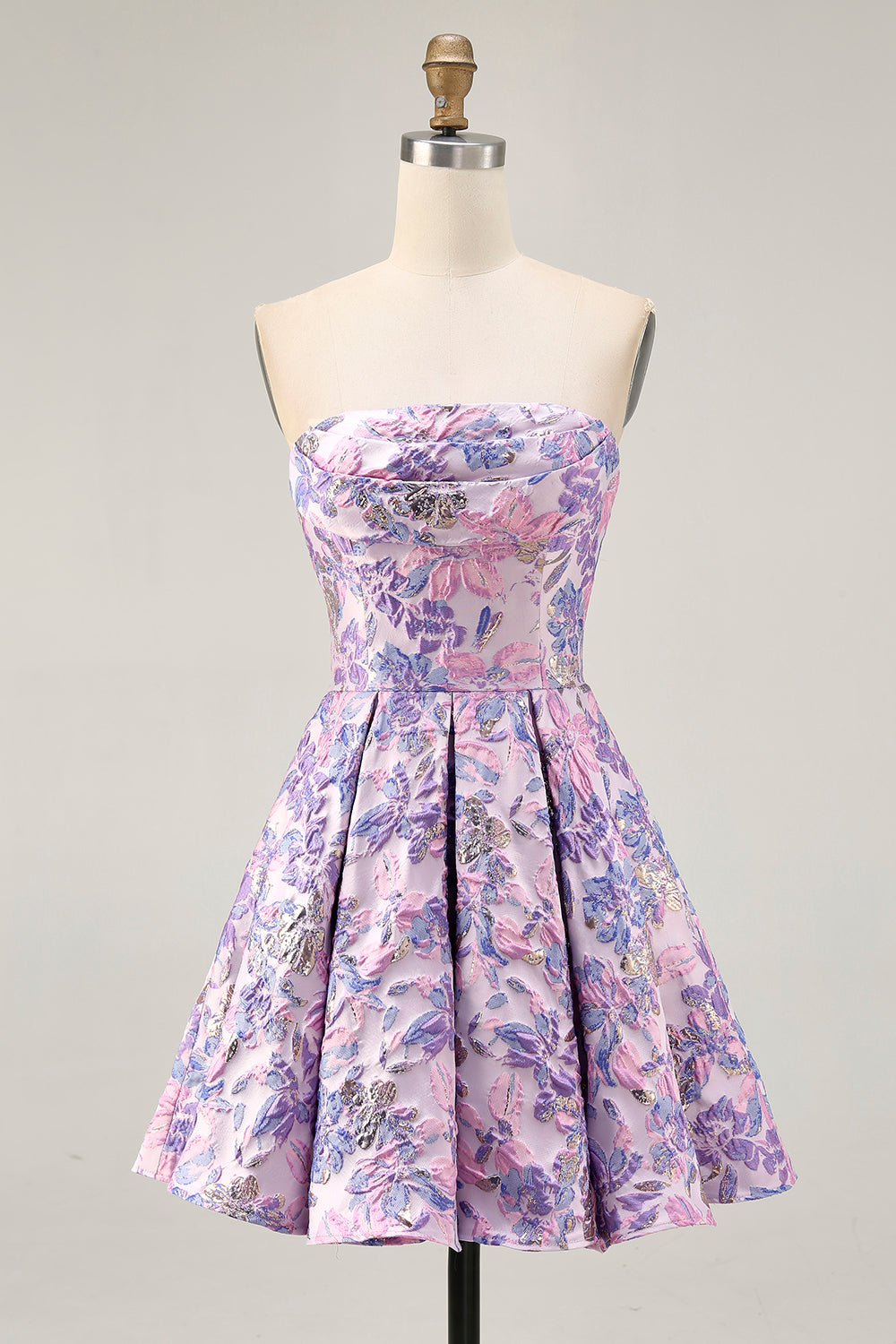 Floral Lilac A-Line Strapless Homecoming Dress