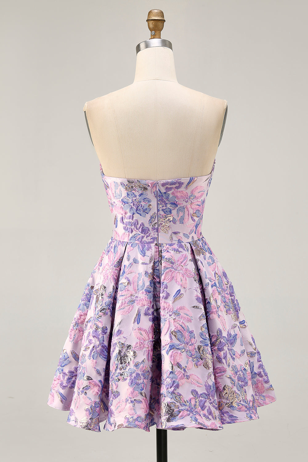 Floral Lilac A-Line Strapless Homecoming Dress