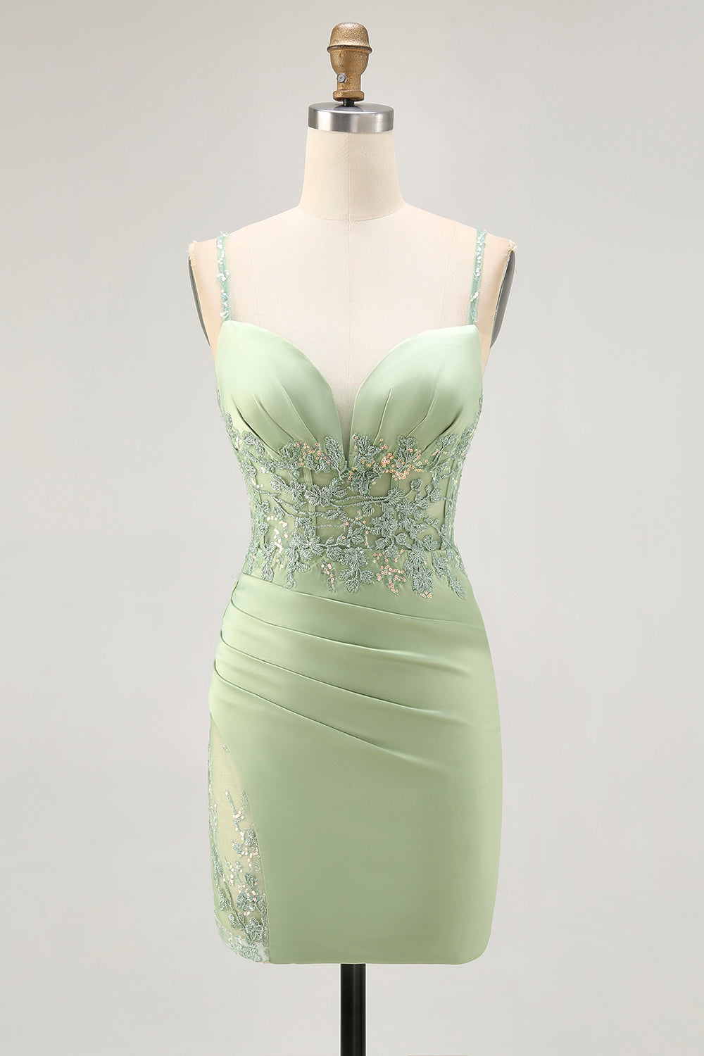Matcha Bodycon Corset Homecoming Dress With Appliques