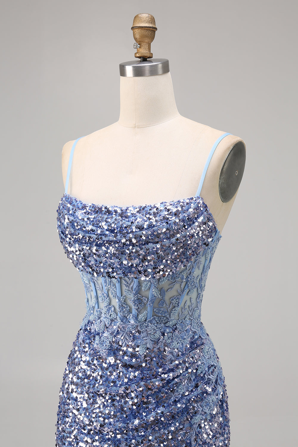 Sparkly Grey Blue Corset Homecoming Dress with Slit