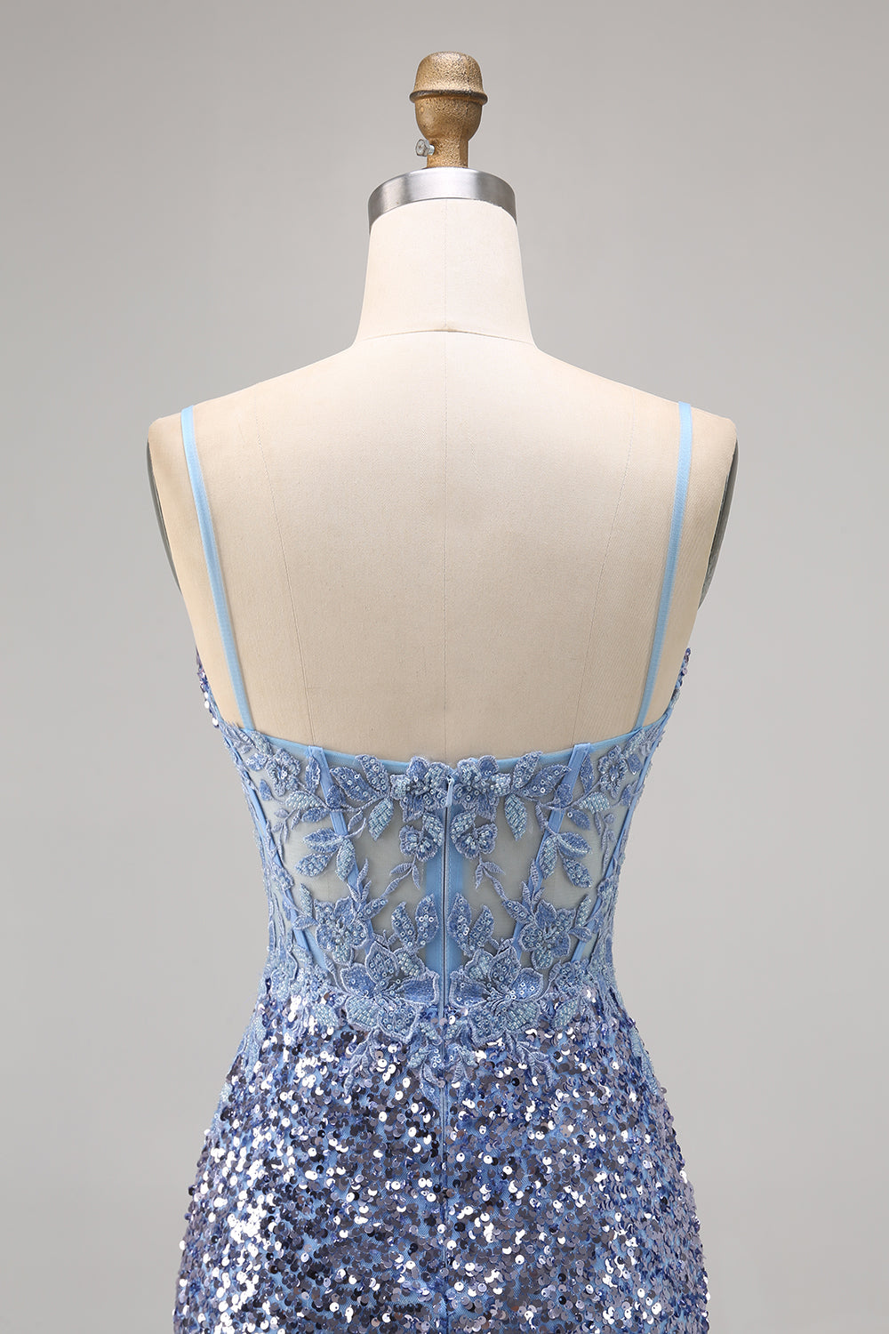 Sparkly Grey Blue Corset Homecoming Dress with Slit