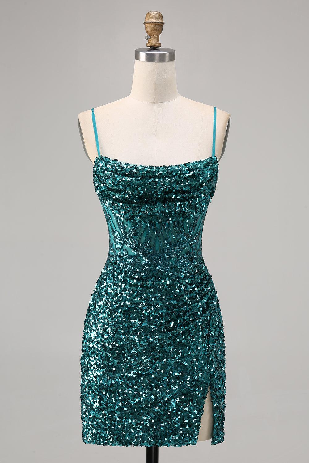 Sparkly Grey Blue Corset Homecoming Dress with Slit