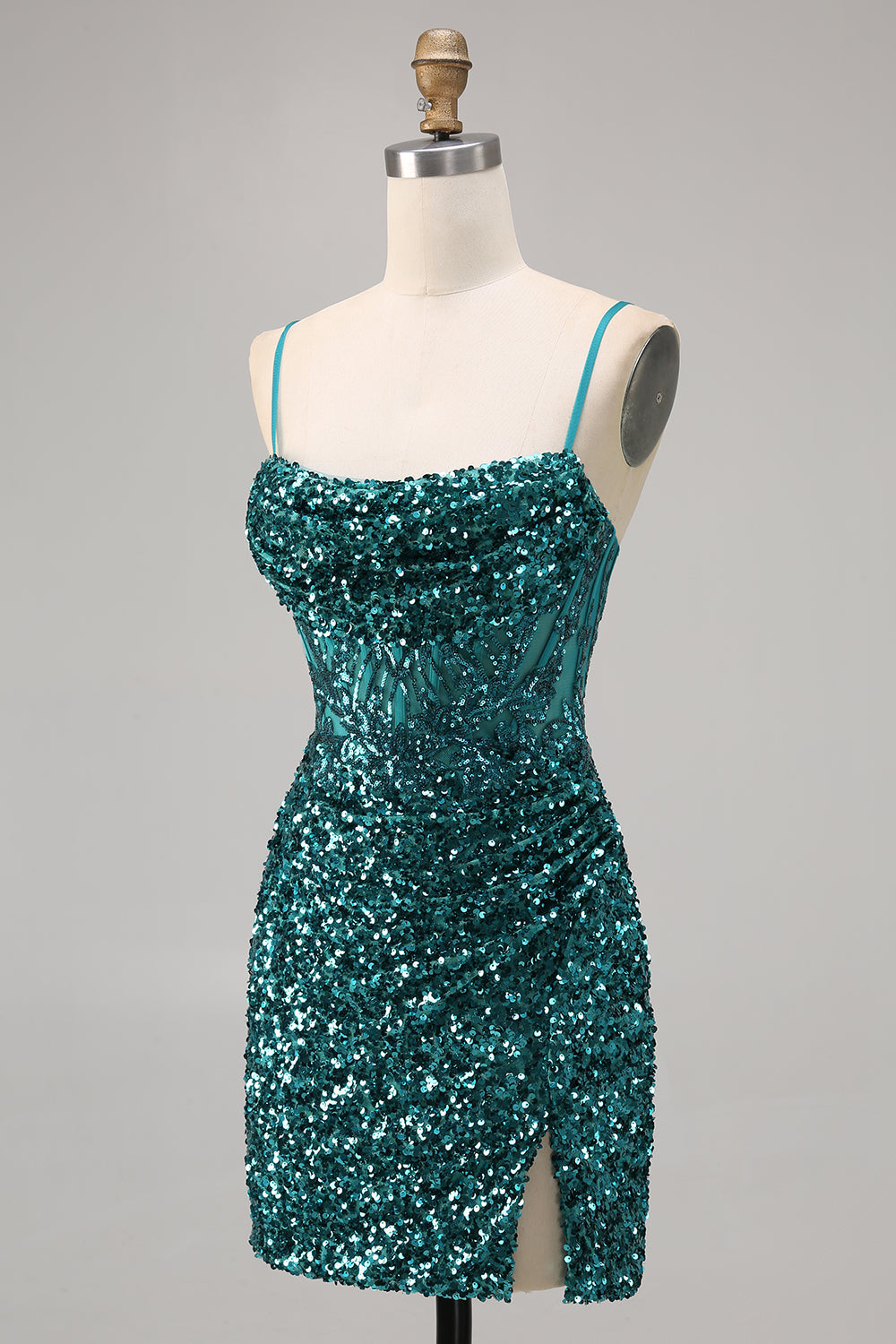 Sparkly Grey Blue Corset Homecoming Dress with Slit