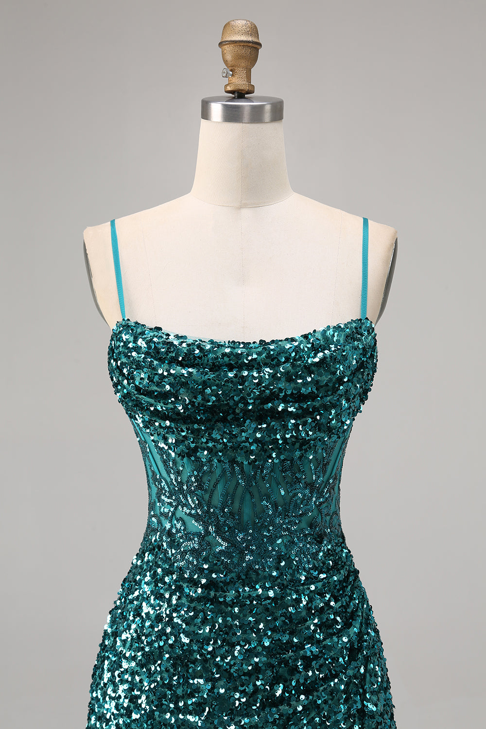 Sparkly Grey Blue Corset Homecoming Dress with Slit