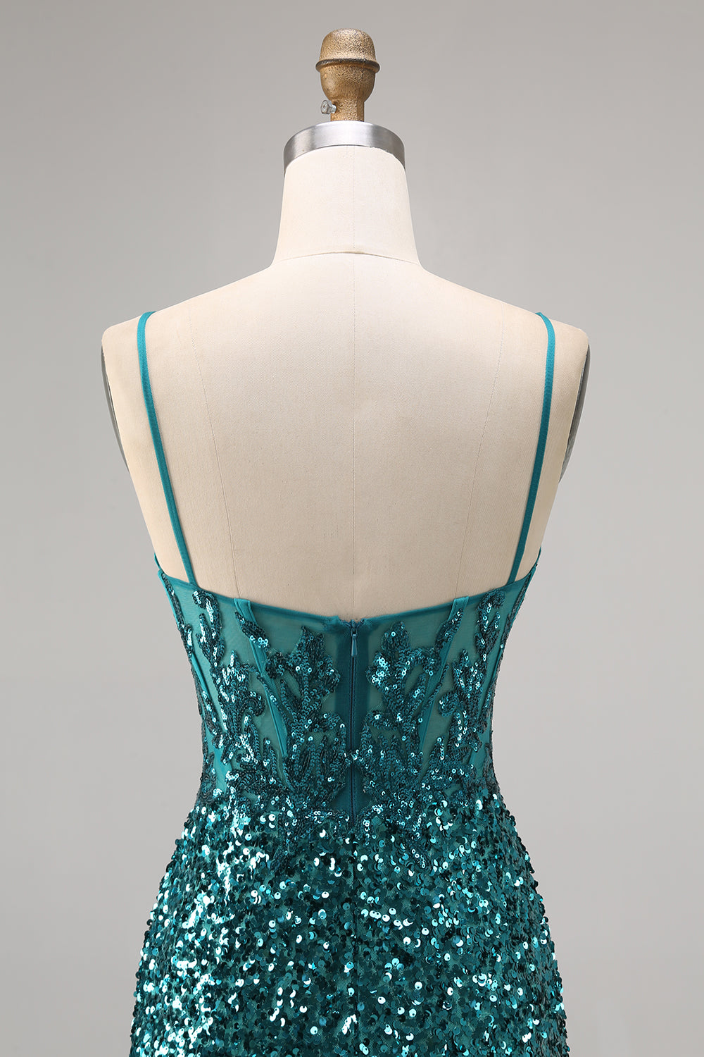 Sparkly Grey Blue Corset Homecoming Dress with Slit