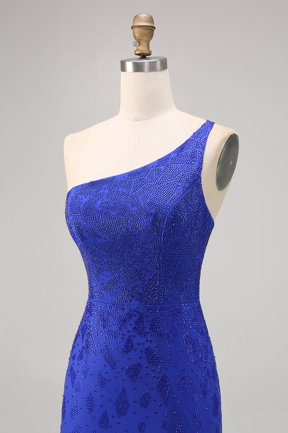 One Shoulder Royal Blue Beaded Homecoming Dress