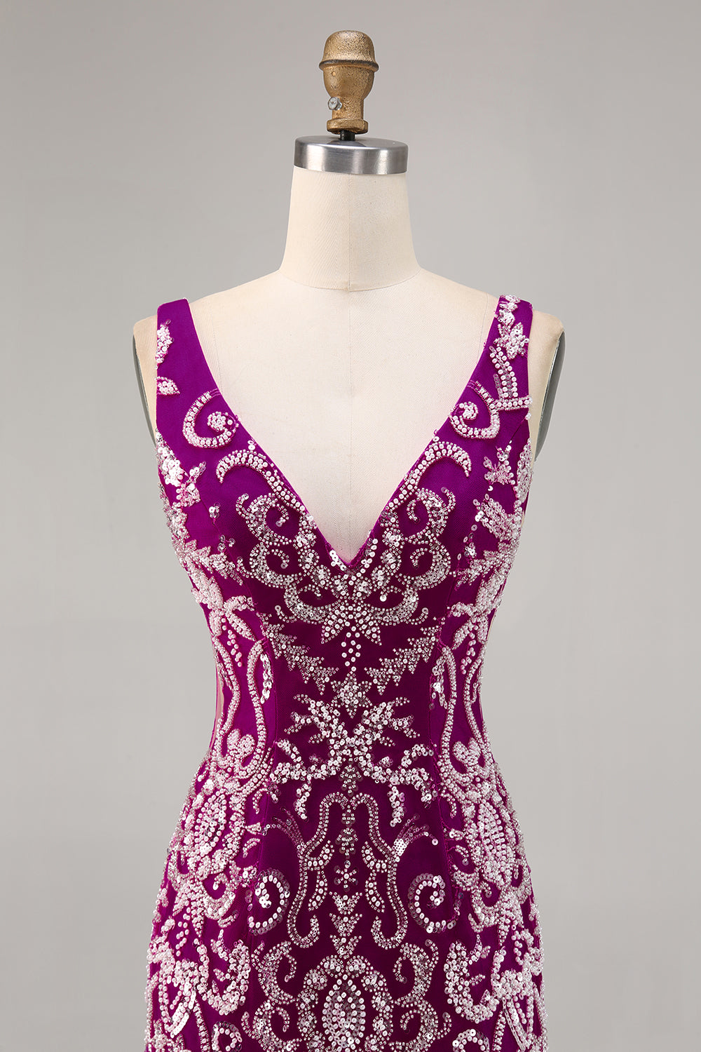 Fuchsia V-Neck Sequin Tight Homecoming Dress