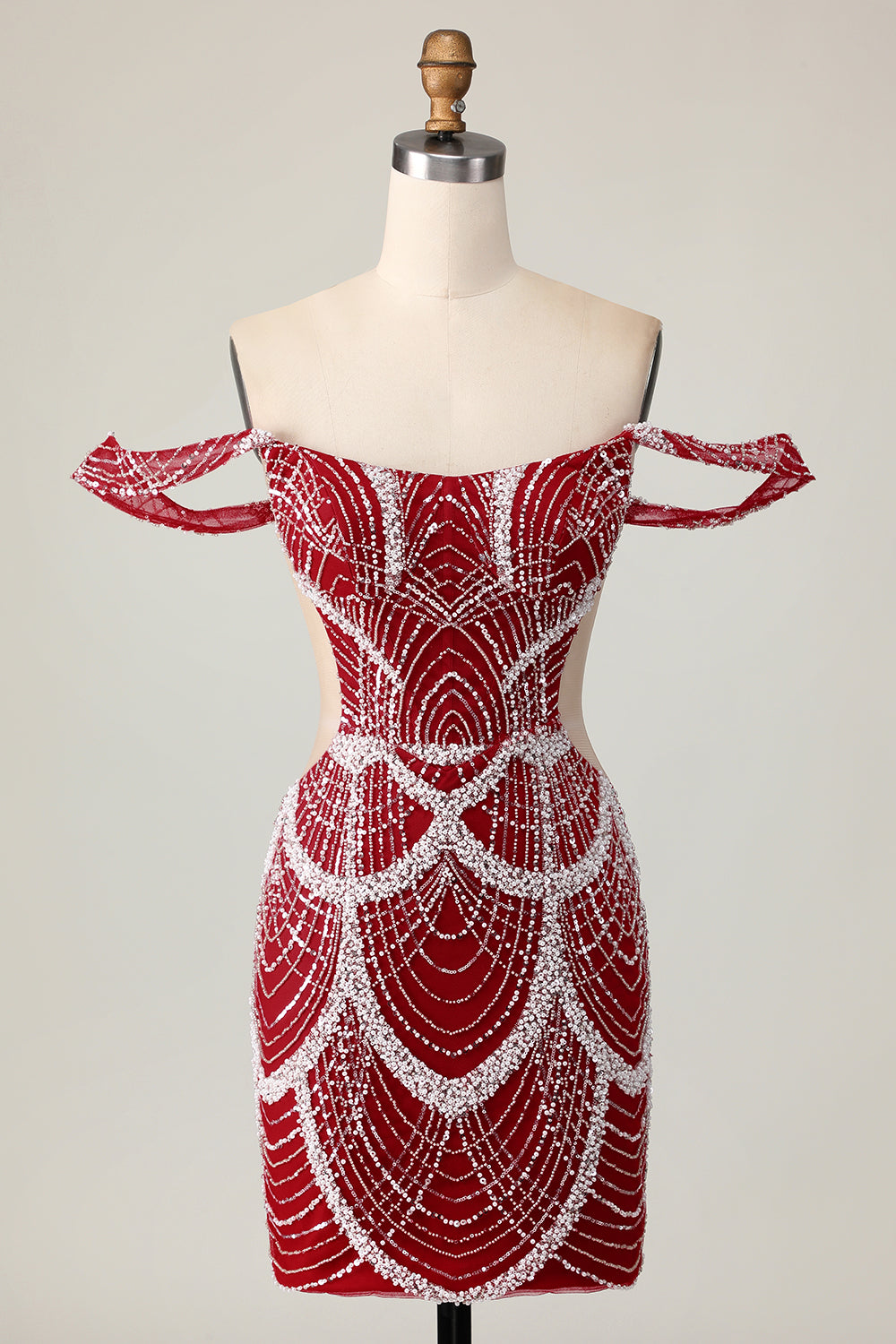 Off The Shoulder Sequin Tight Red Homecoming Dress