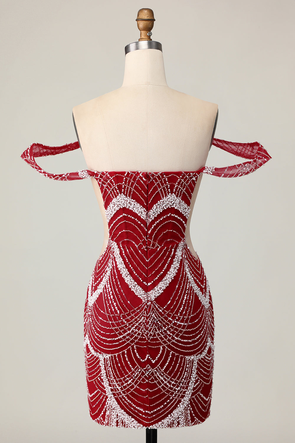 Off The Shoulder Sequin Tight Red Homecoming Dress