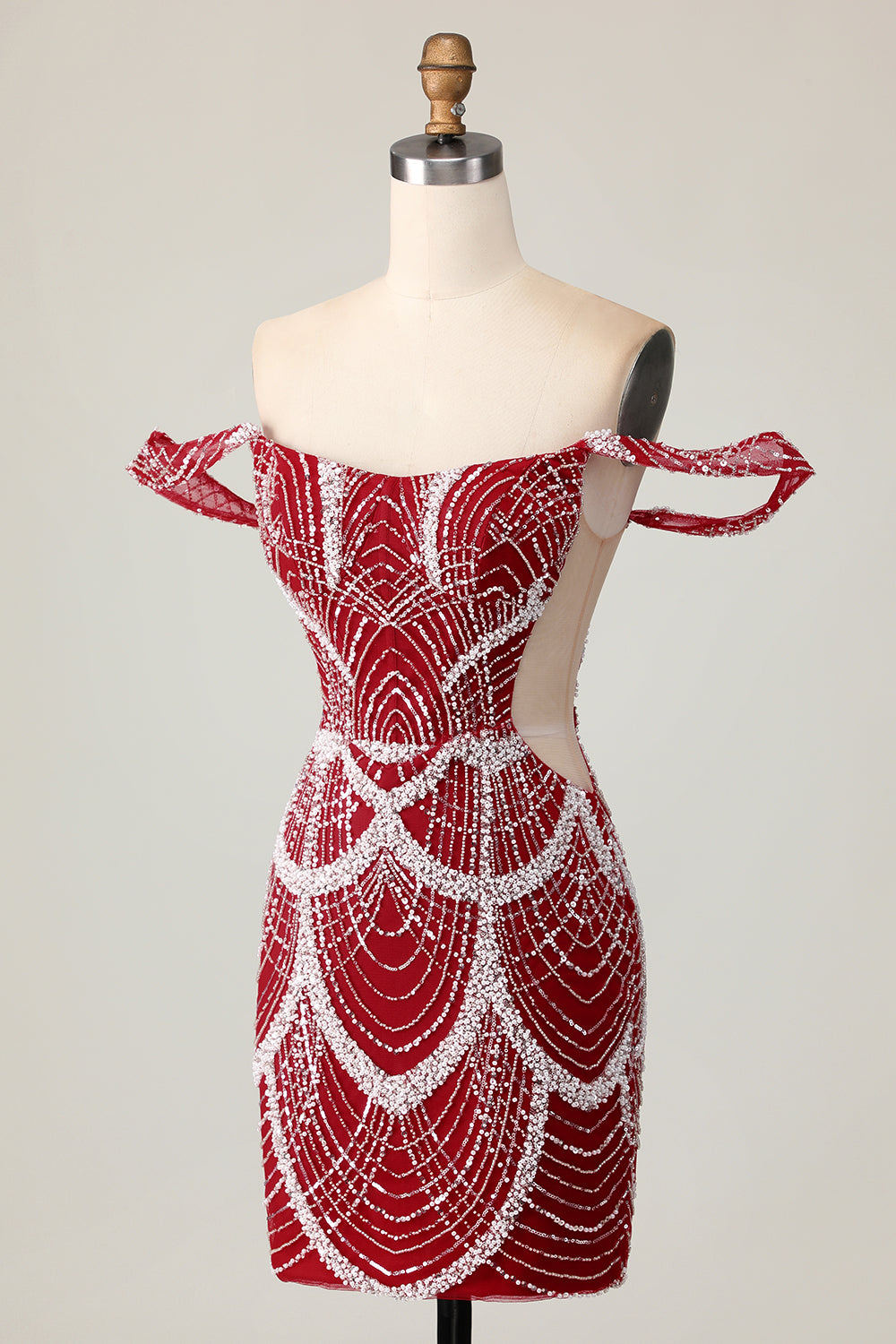 Off The Shoulder Sequin Tight Red Homecoming Dress