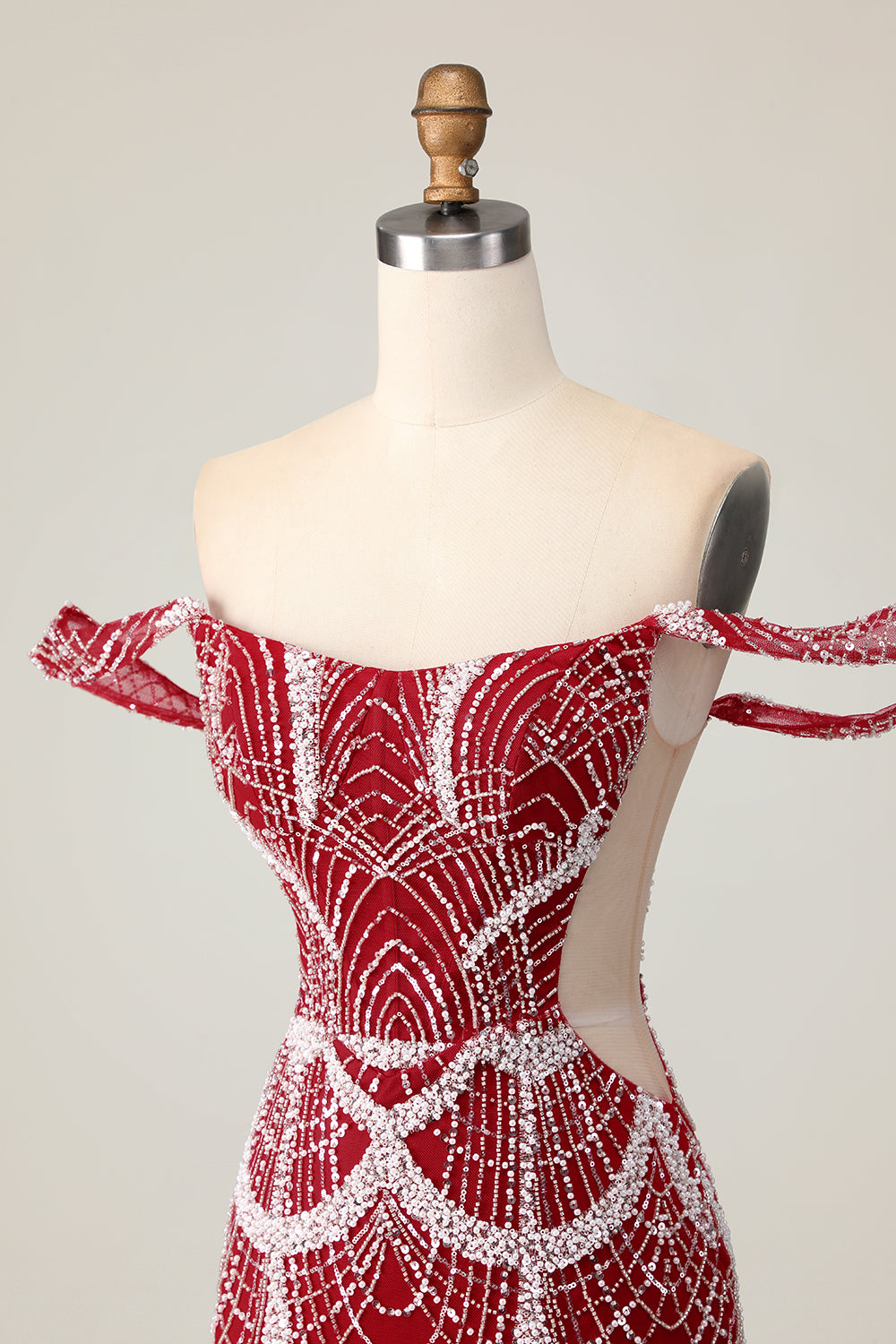Off The Shoulder Sequin Tight Red Homecoming Dress
