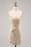 Apricot Embroidered Bodycon Short Homecoming Dress