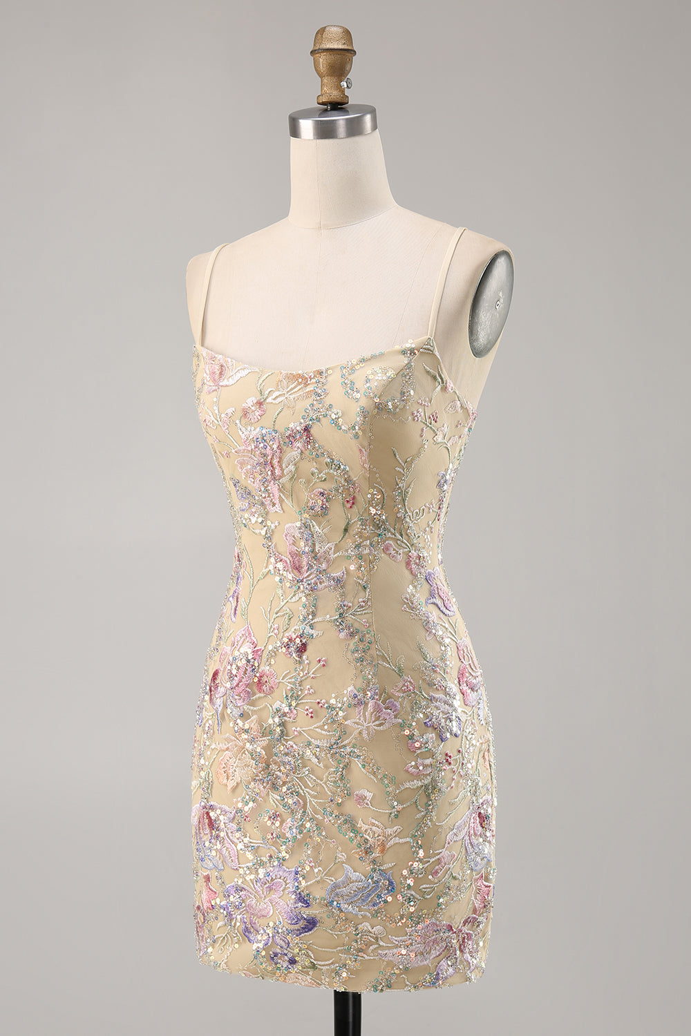 Apricot Embroidered Bodycon Short Homecoming Dress