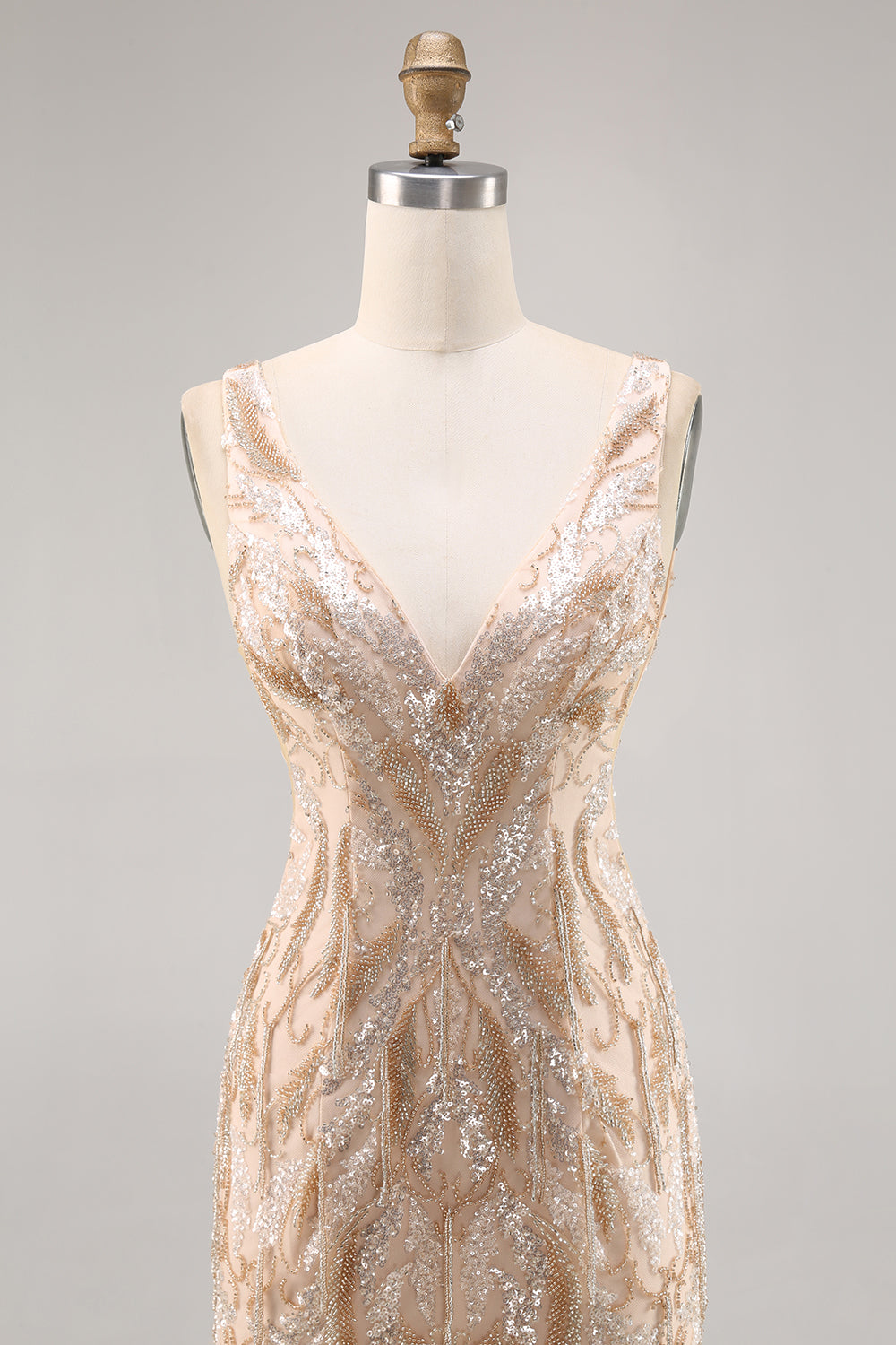 Champagne V-Neck Tight Homecoming Dress with Sequins