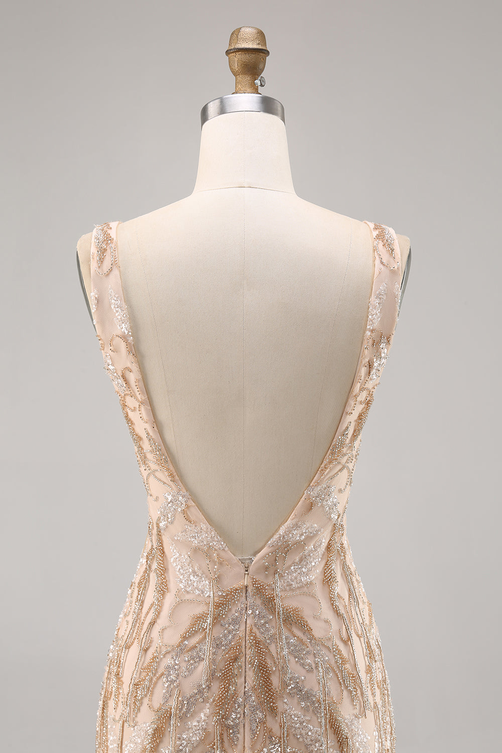 Champagne V-Neck Tight Homecoming Dress with Sequins