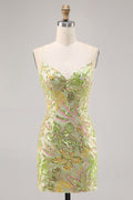 Sparkly Green Spaghetti Straps Tight Homecoming Dress