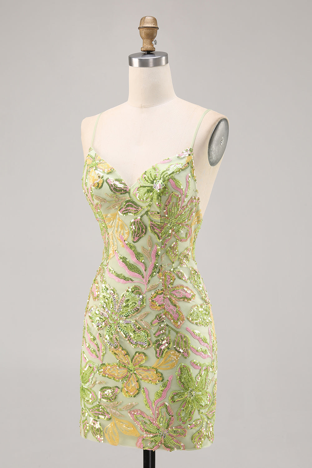 Sparkly Green Spaghetti Straps Tight Homecoming Dress