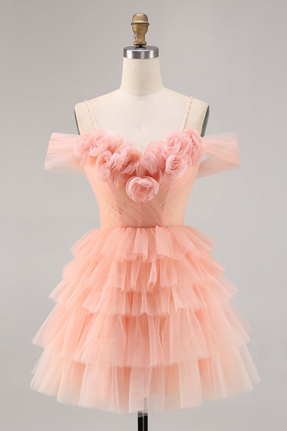 Blush A-Line Cold Shoulder Corset Homecoming Dress with 3D Flowers