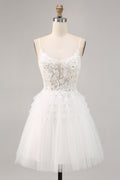 White A-Line Appliqued Tulle Homecoming Dress