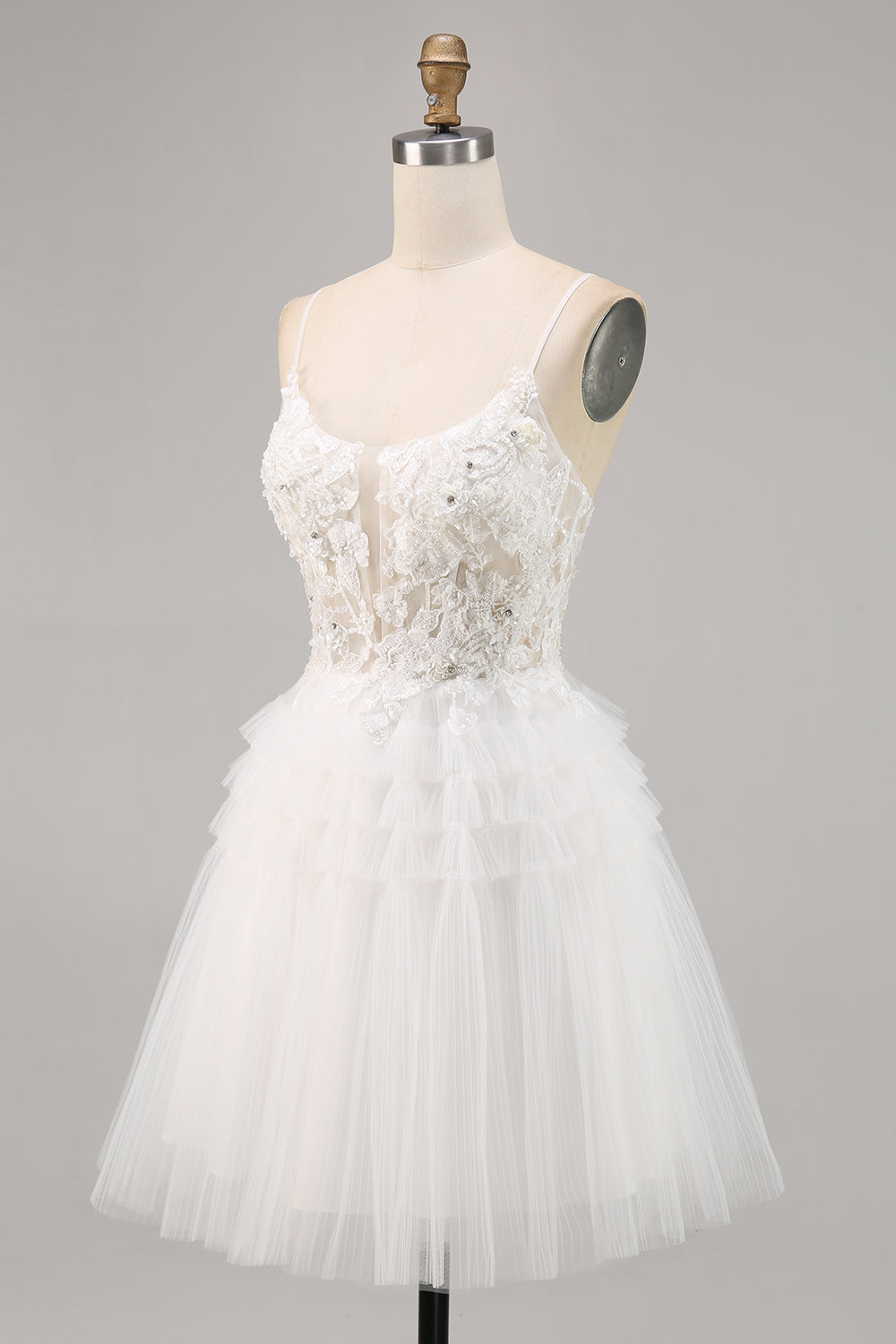 White A-Line Appliqued Tulle Homecoming Dress