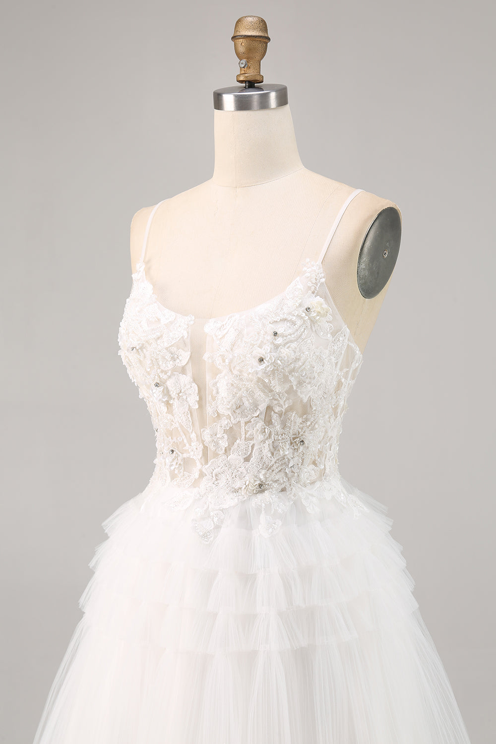 White A-Line Appliqued Tulle Homecoming Dress