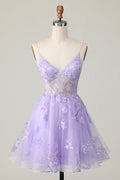 Purple A Line Homecoming Dress with Appliques