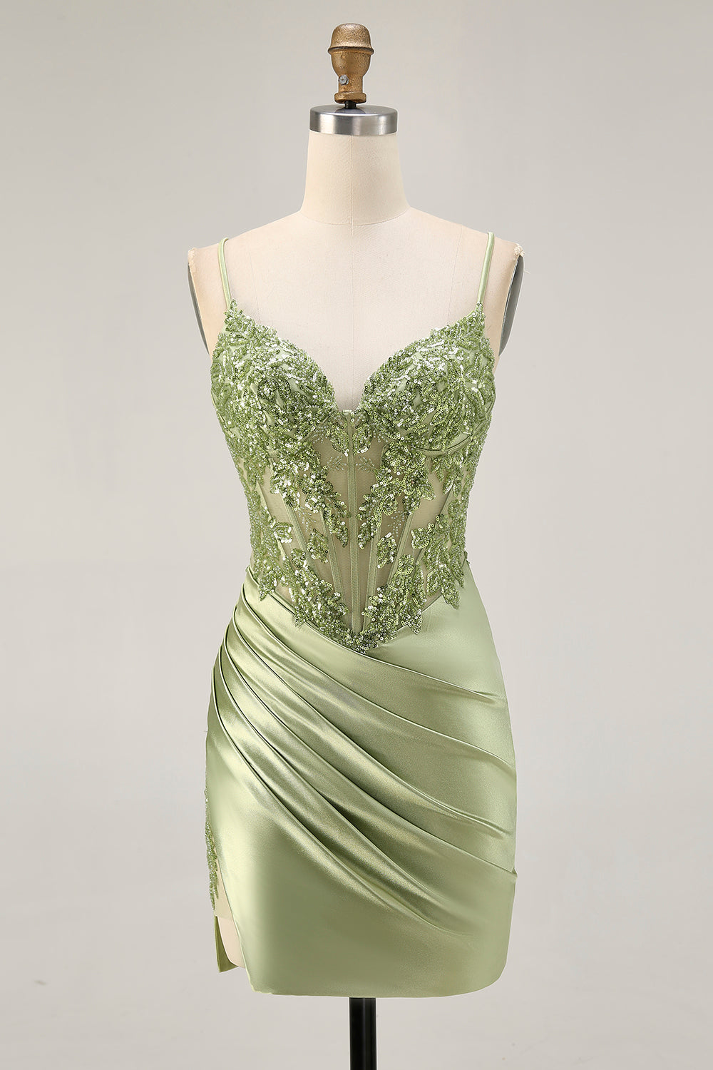 Sage Green Corset Bodycon Homecoming Dress With Sequins