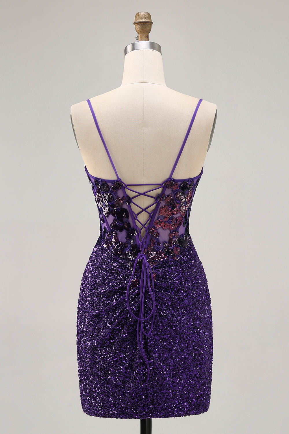 Sparkly Dark Purple Corset Homecoming Dress with Lace-up Back