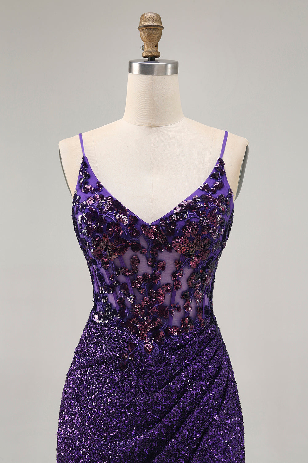 Sparkly Dark Purple Corset Homecoming Dress with Lace-up Back