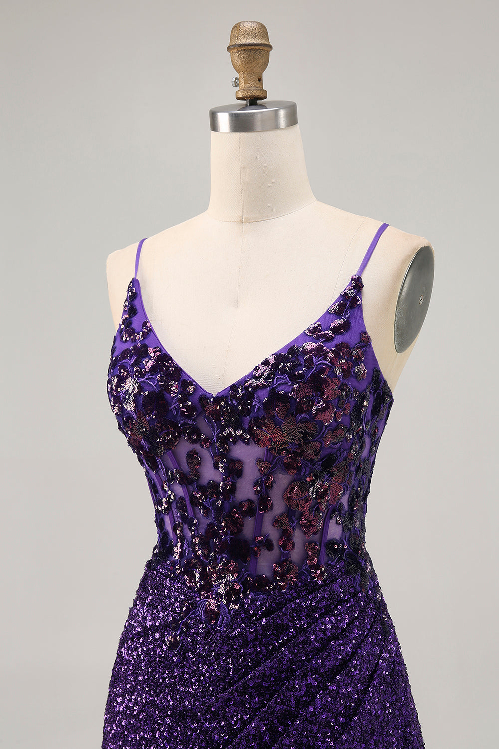 Sparkly Dark Purple Corset Homecoming Dress with Lace-up Back