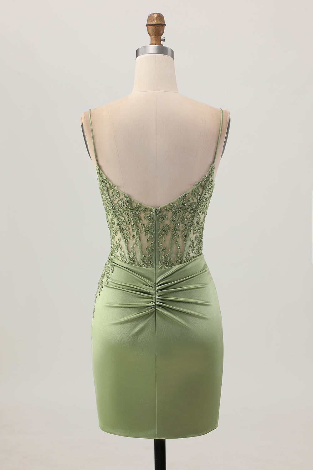 Bodycon Sage Green Appliqued Corset Homecoming Dress With Slit