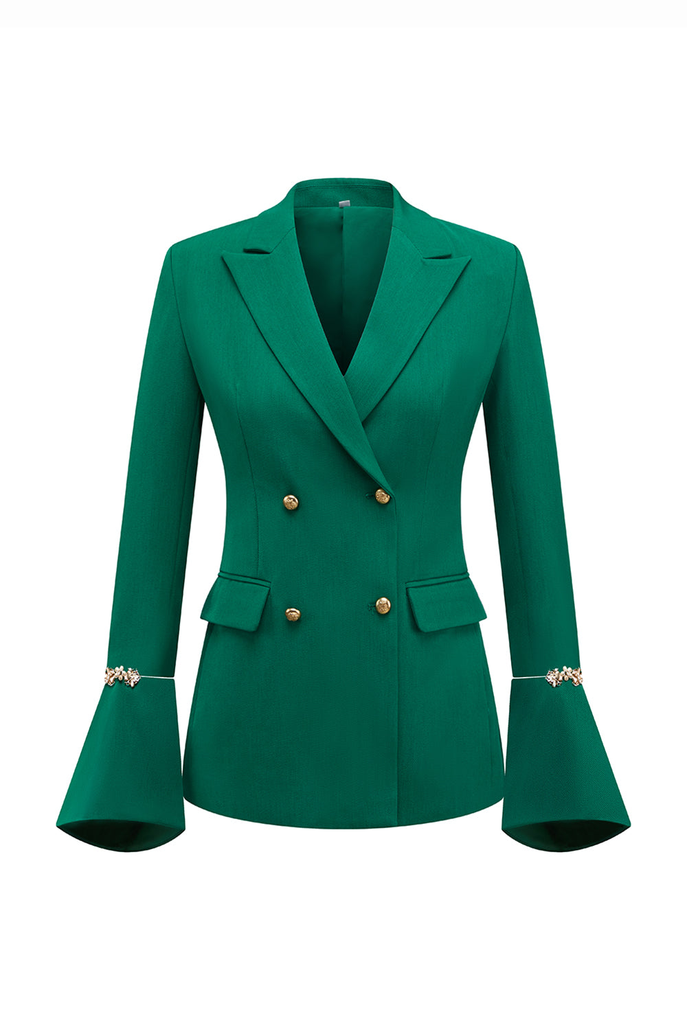 Dark Green Paek Lapel 2-Piece Women Suits With Flare Sleeves