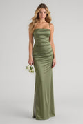 Olive Sheath Satin Maxi Bridesmaid Dress