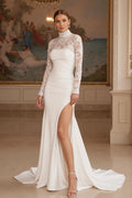 Mermaid Ivory Appliqued Long Sleeve Wedding Dress With Slit