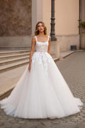 Ivory Square Neck Appliqued Bridal Gown Dress