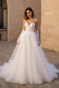Corset Strapless A-Line Ivory Bridal Dress With Appliques (Without Gloves)
