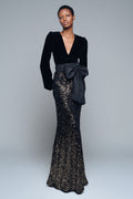 Sparkly Mermaid Black Long Sleeve Formal Dress with Bow