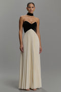 Strapless Pleated Sheath Black and Ivory Formal Dress