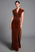 Caramel Sheath Velvet Long Formal Dress