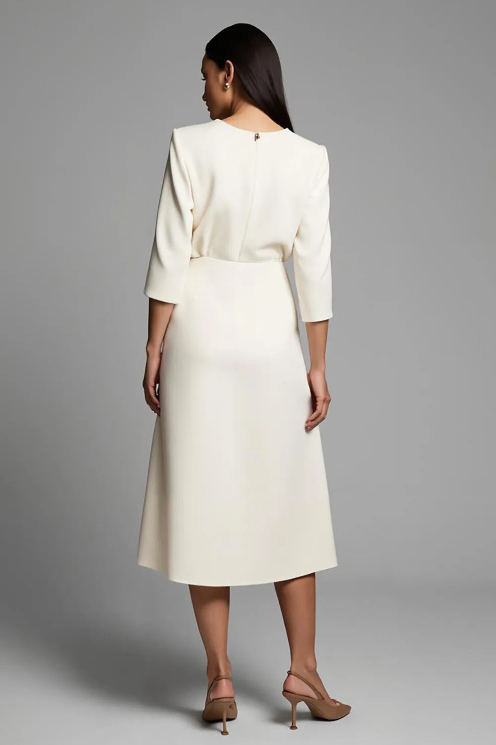 Ivory A-Line Midi Work Dress With Slit
