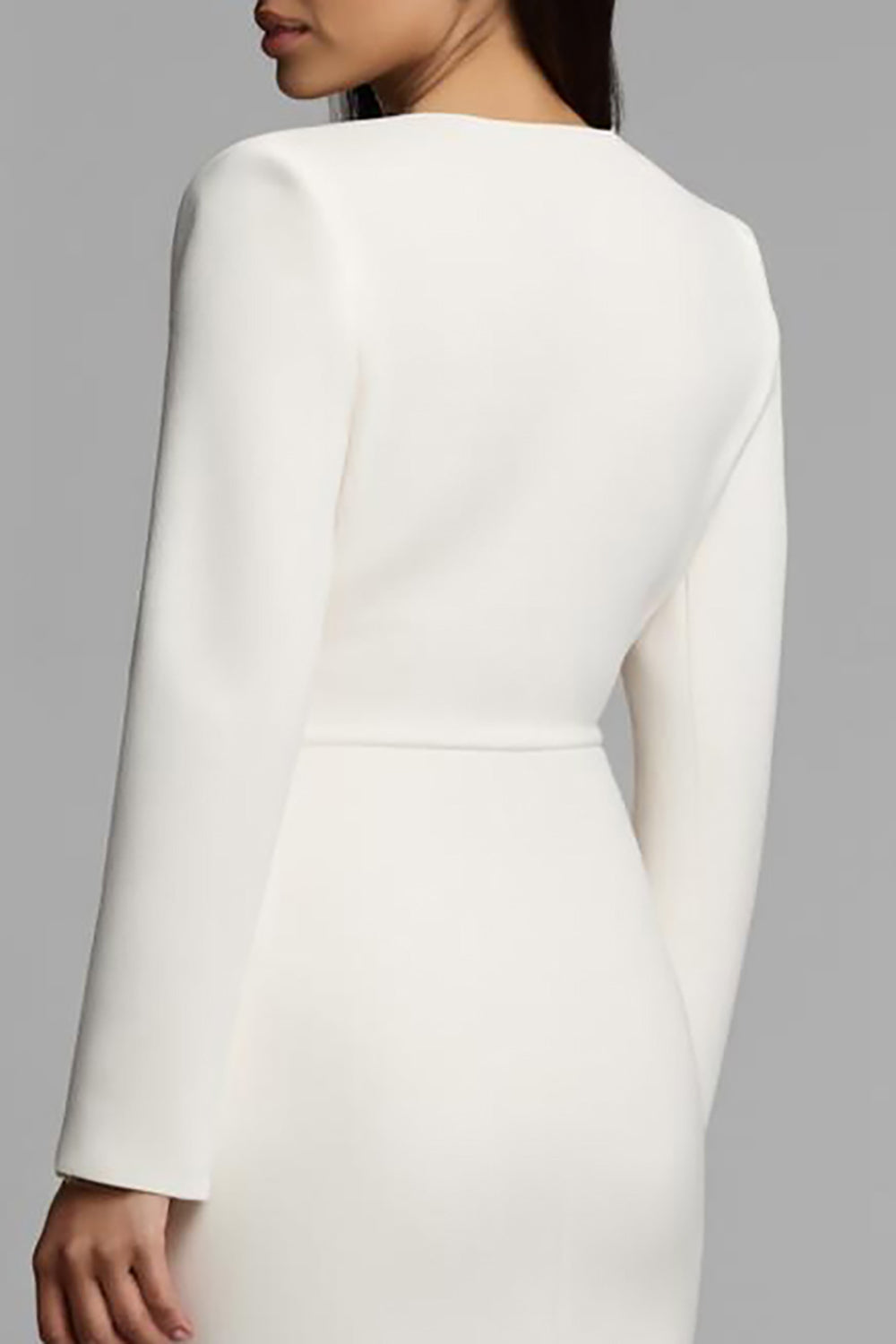 Ivory Sheath Long Sleeve Midi Work Dress with Slit