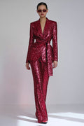 Red Peak Lapel 2-Piece Women Prom Suits with Sequins