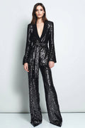 Sequined Black 2-Piece Women Prom Suits With Sash