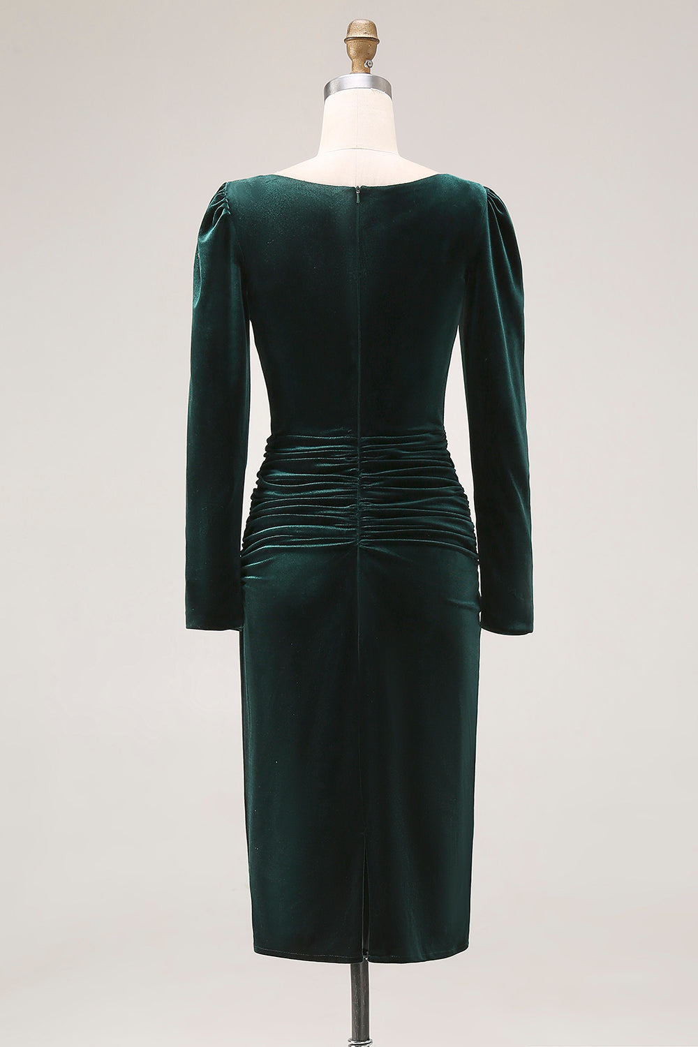 Pencil Velvet Long Sleeve Dark Green Work Dress
